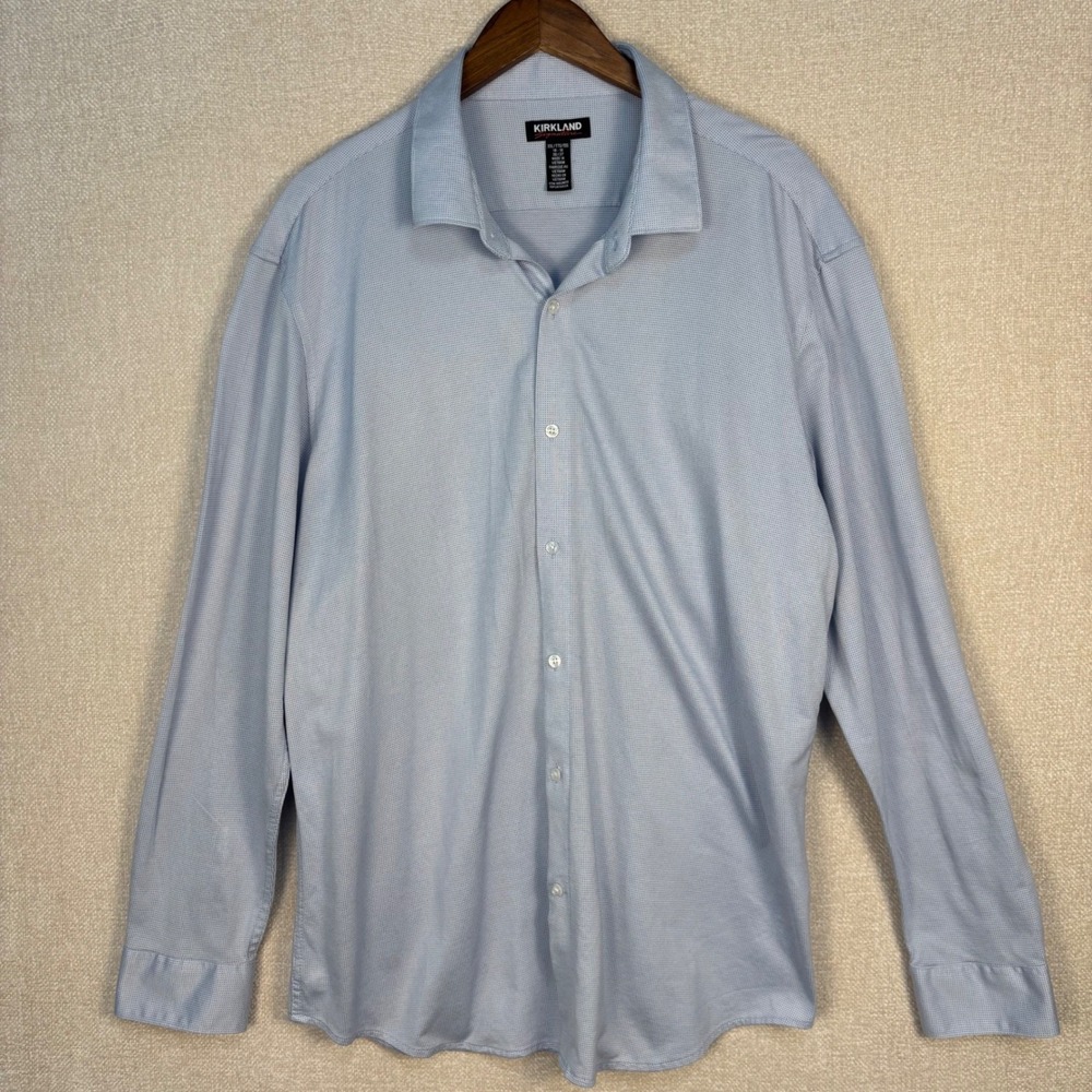 Kirkland Signature XXL Blue White Micro Pattern Long Sleeve Button Down Shirt